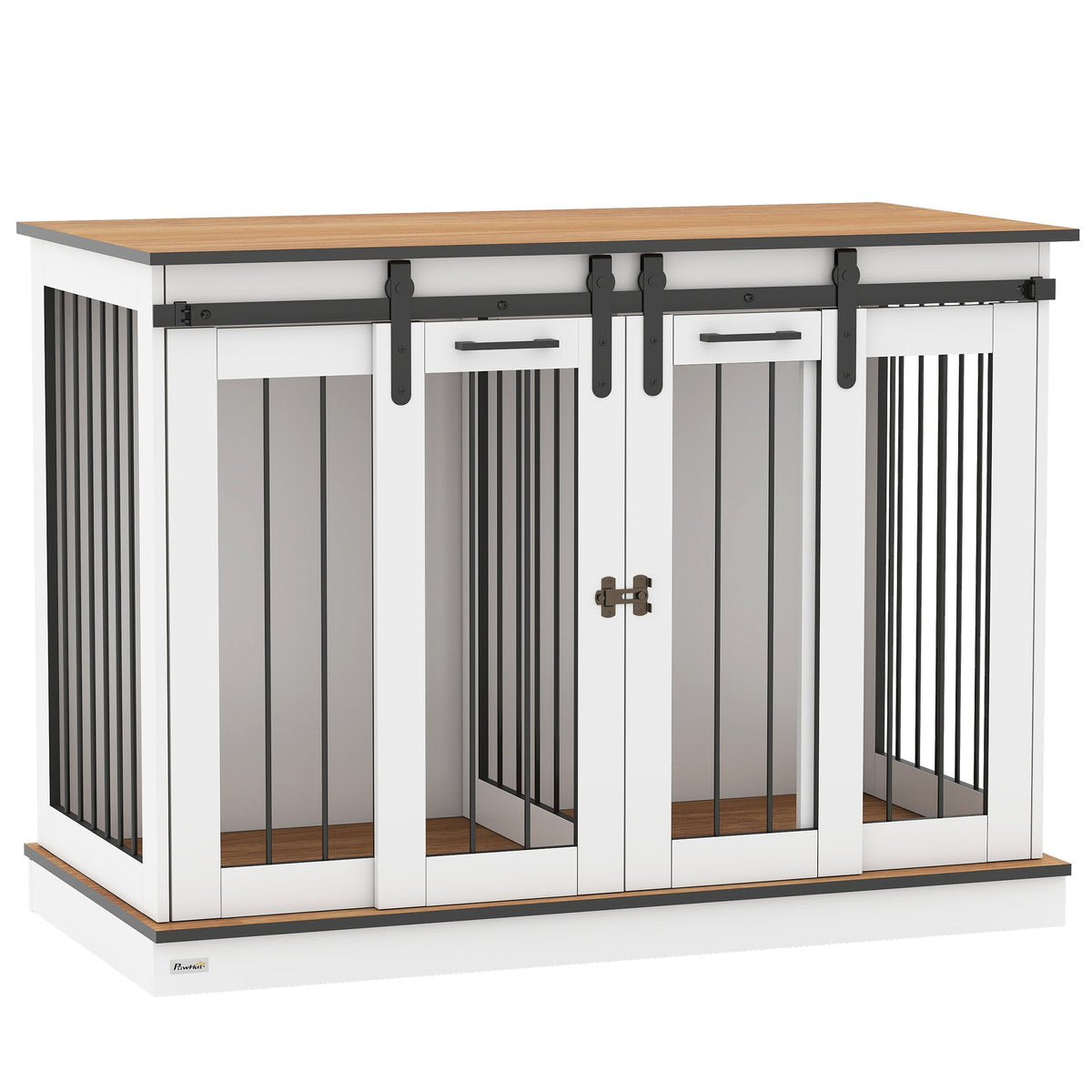 PawHut Dog Crate Furniture for Large Dogs, a double dog cage with sliding doors and a wooden top