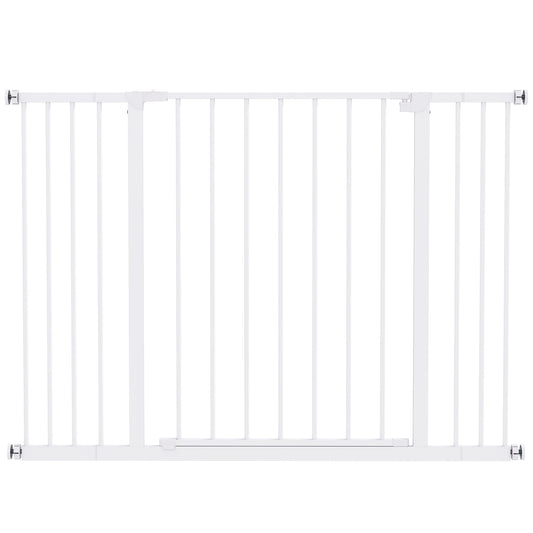 PawHut Dog Gate a white metal safety gate with vertical bars and a central opening door