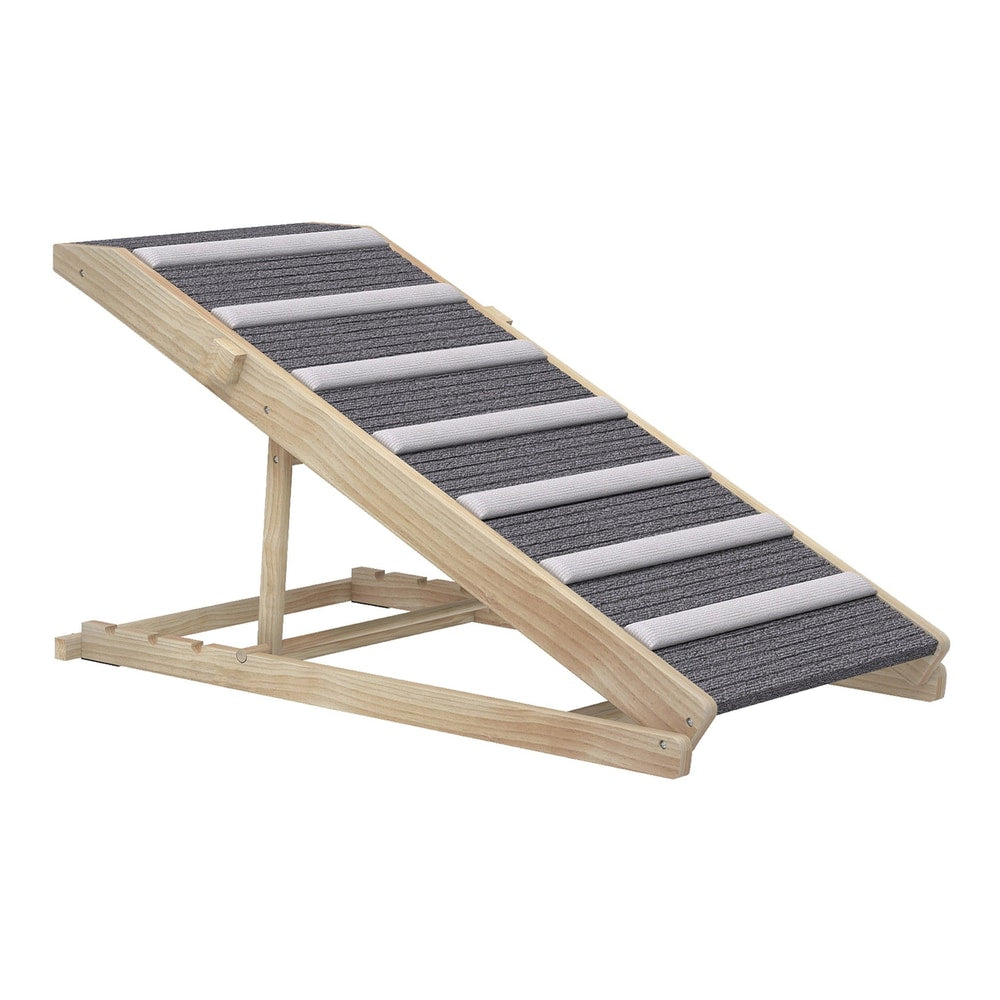 PawHut Dog Ramp for Couch, a wooden pet climbing ladder with grey carpeted steps