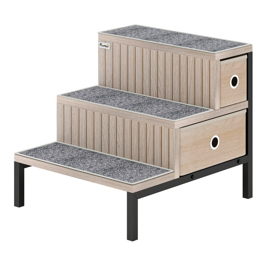 PawHut Dog Stairs with Storage, three-step pet steps with storage drawers and a non-slip surface