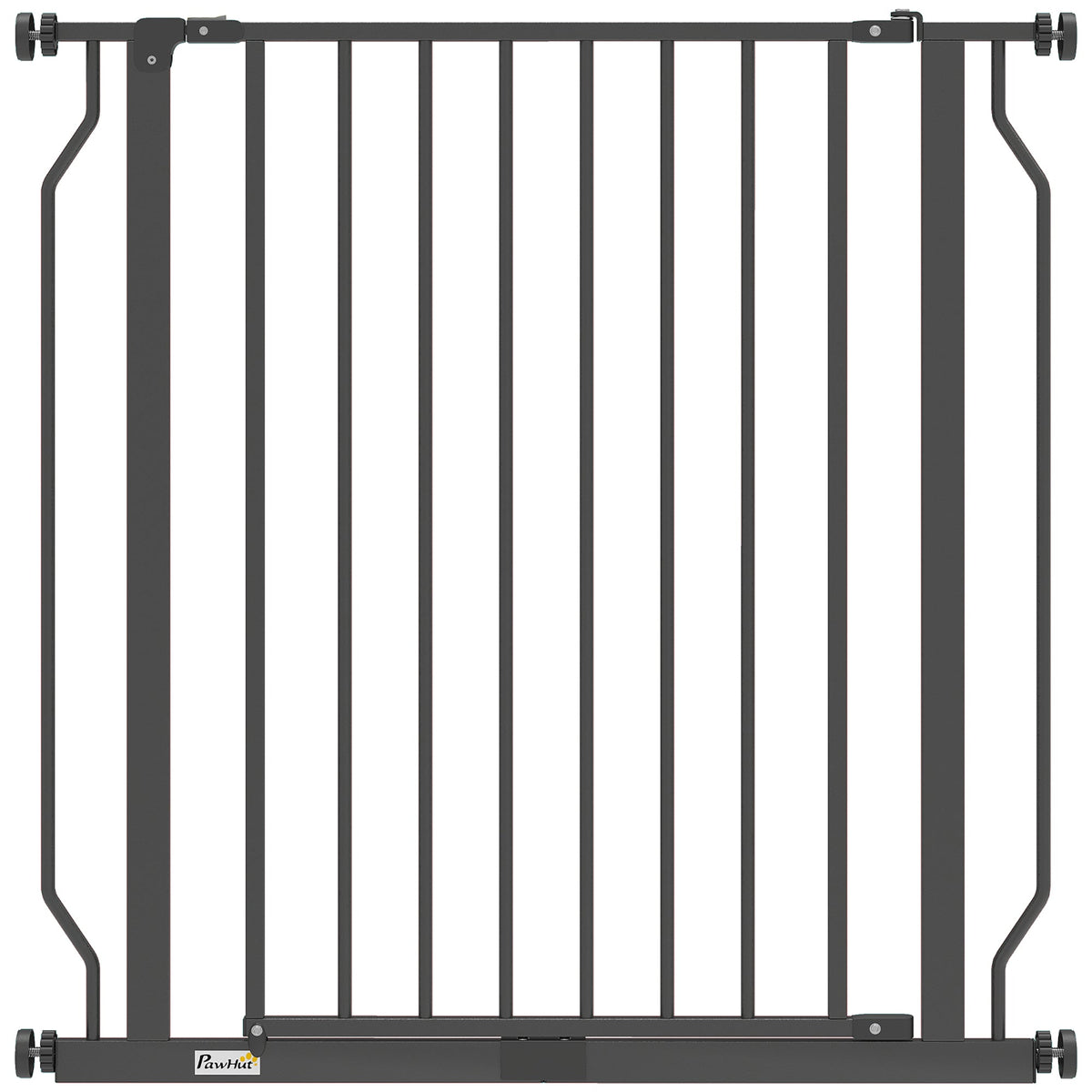 PawHut Extra Wide Dog Gate in black with a central door and adjustable pressure mounting points