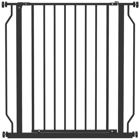 PawHut Extra Wide Dog Gate in black with a central door and adjustable pressure mounting points