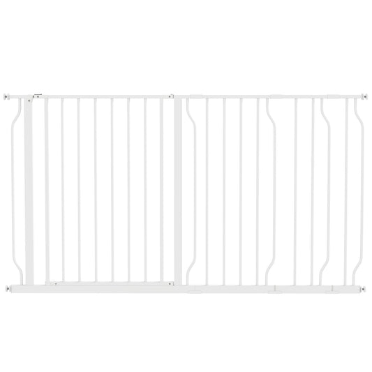 PawHut Extra Wide Dog Safety Gate in white shown against a plain white background