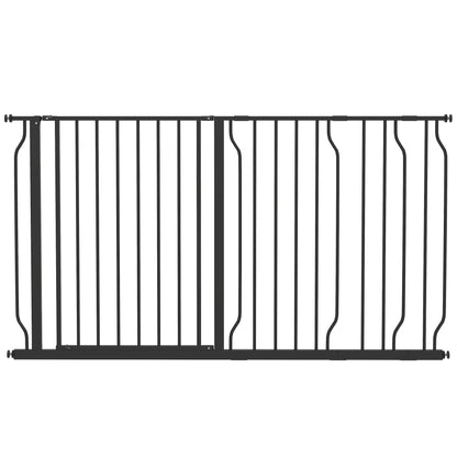 PawHut Extra Wide Dog Safety Gate, a black metal pressure-fit barrier with two hinged sections