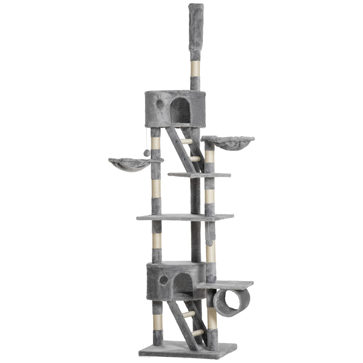 PawHut Floor to Ceiling Cat Tree for Indoor Cats, adjustable height, light grey