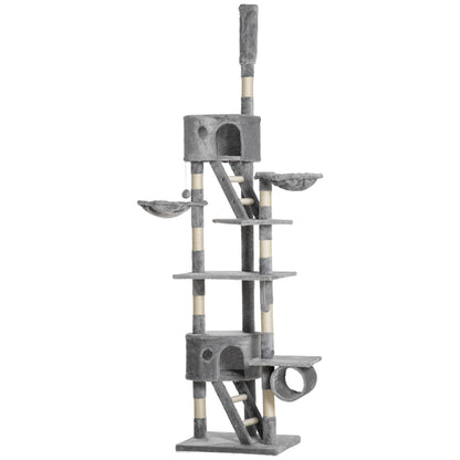 PawHut Floor to Ceiling Cat Tree for Indoor Cats, adjustable height, light grey