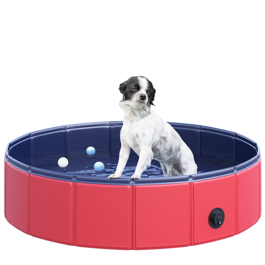PawHut Foldable Dog Pool for Puppies and Ducks in Red and Blue