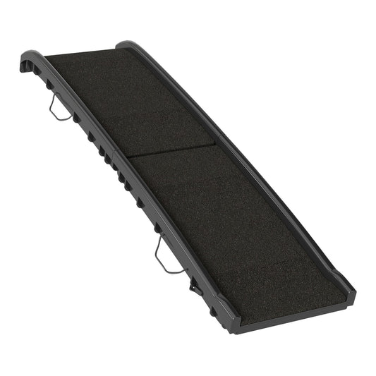 PawHut Foldable Dog Ramp with Frosted Anti-slip Surface, a black foldable dog ramp shown unfolded