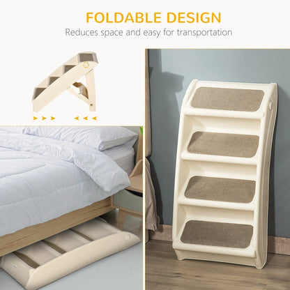 The pet steps shown folded under a bed and standing upright against a wall
