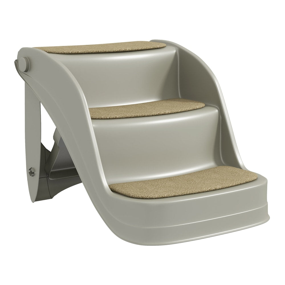 PawHut Foldable Pet Stairs 3 Steps with non-slip mats for small dogs, grey