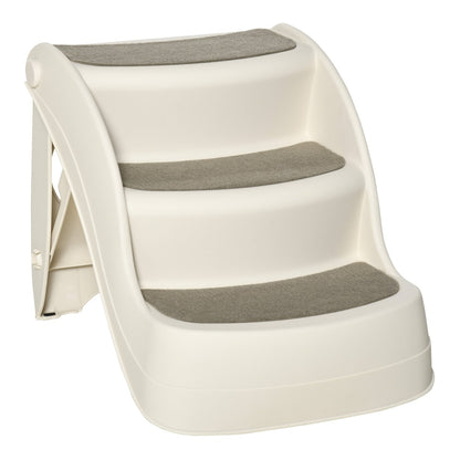 PawHut Foldable Pet Stairs a cream coloured three-step design for pets