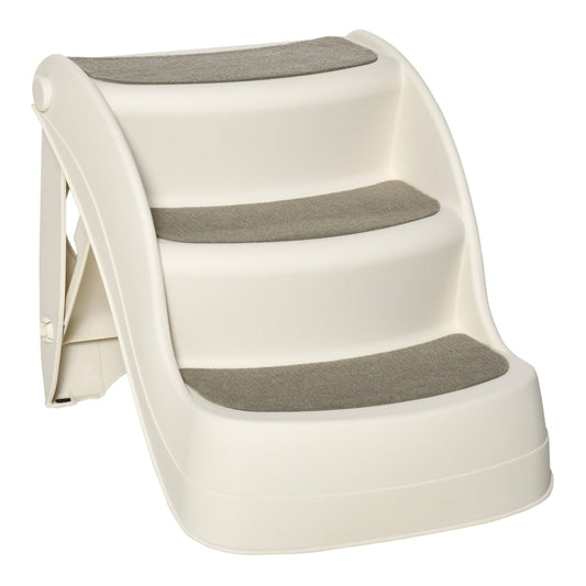 PawHut Foldable Pet Stairs a cream coloured three-step design for pets