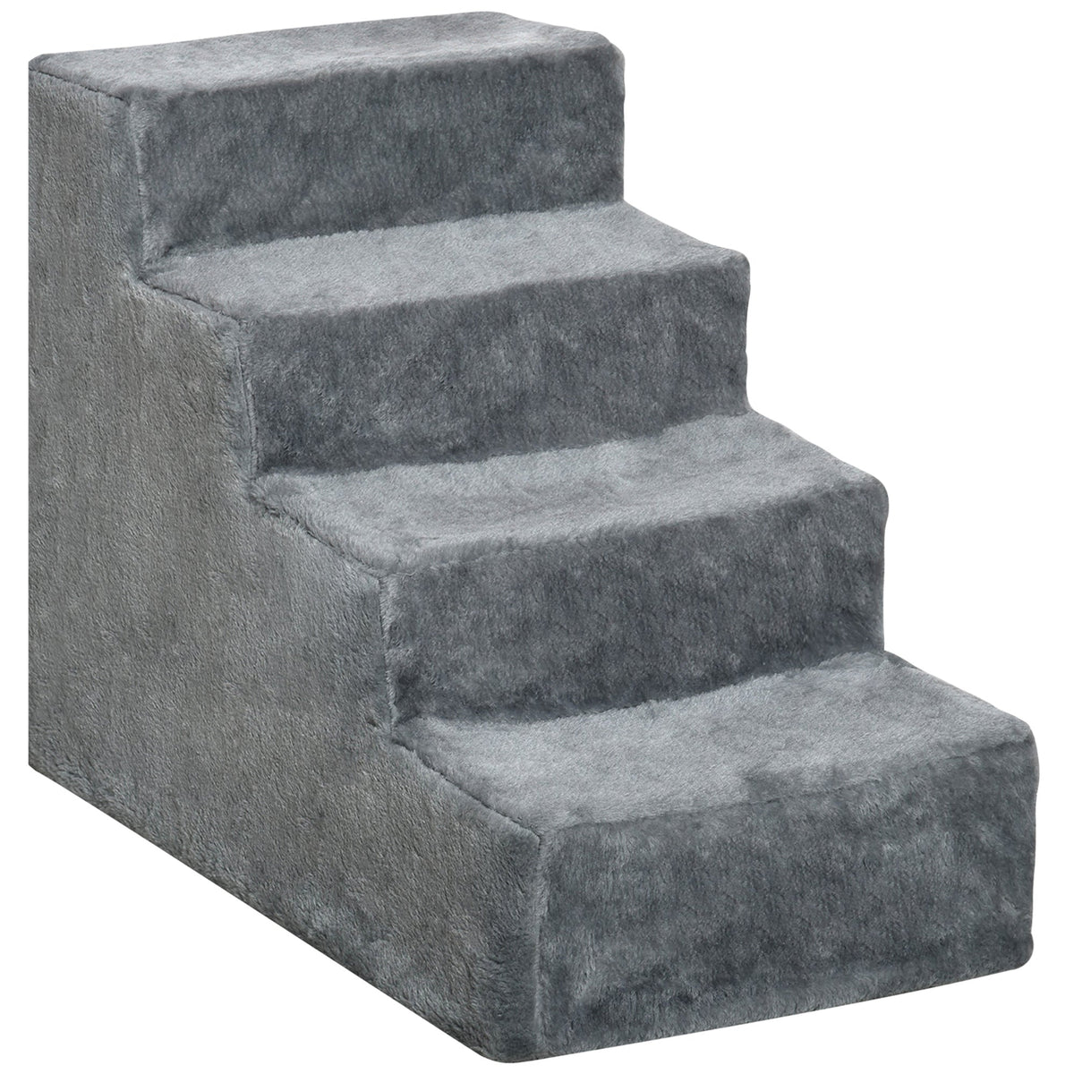PawHut Four-Step Dog Stairs, a grey four-step pet staircase with plush cover