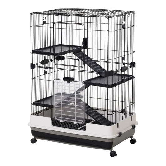 PawHut Four-Tier Small Animal Cage with platforms and ramps, set up on wheels