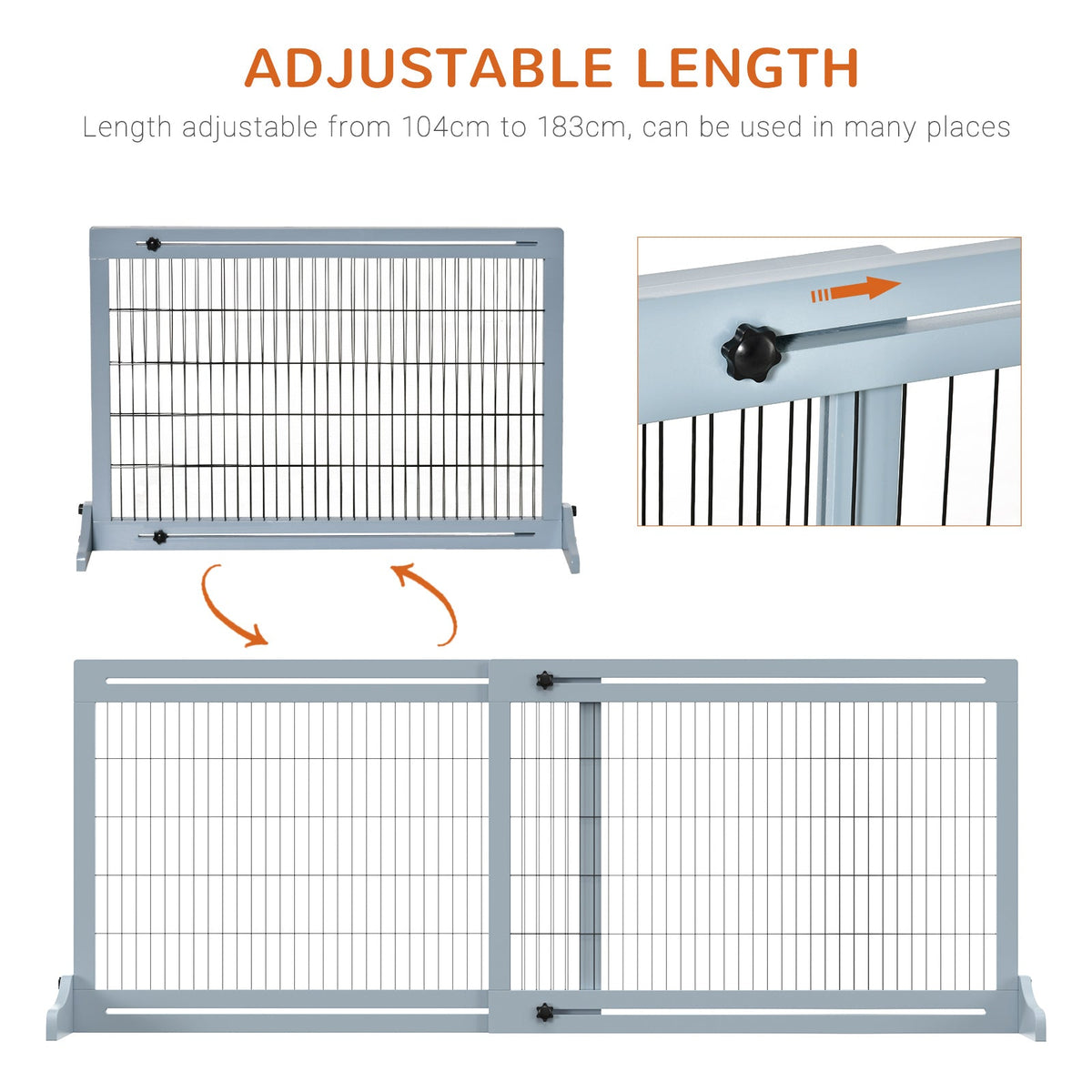 The indoor barrier demonstrating how the width can be adjusted using the knobs
