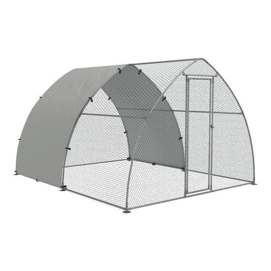 PawHut Galvanised Outdoor Chicken Coop, a large walk-in run with a grey cover and metal frame