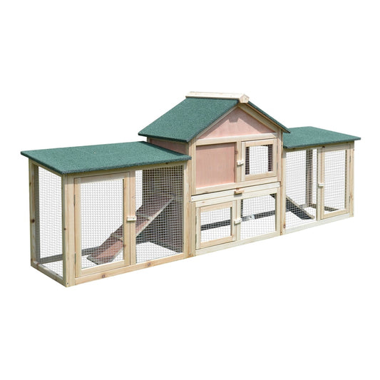 PawHut Guinea Pigs Hutches with green roofs and wire mesh panels on a white background