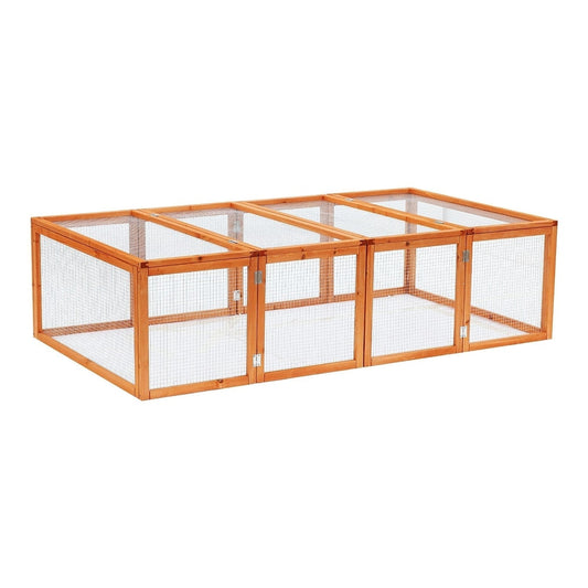 Pawhut Guinea Pigs Hutches W/ Mesh Wire, a large wooden outdoor run with mesh panels and hinged roof sections