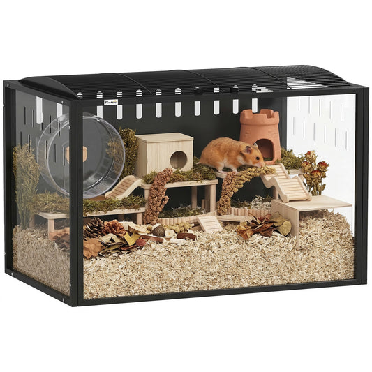 PawHut Hamster Cage Steel Chewproof with Openable Top in Black