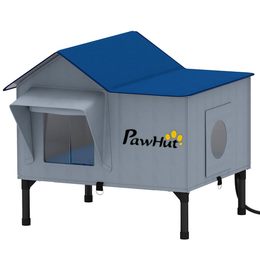PawHut Heated Cat House Weatherproof w/ Heating Pad in Light Grey