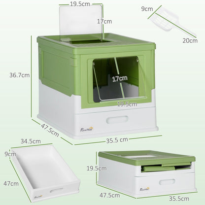 Dimensions of the light green and white hooded cat litter box and its separate tray