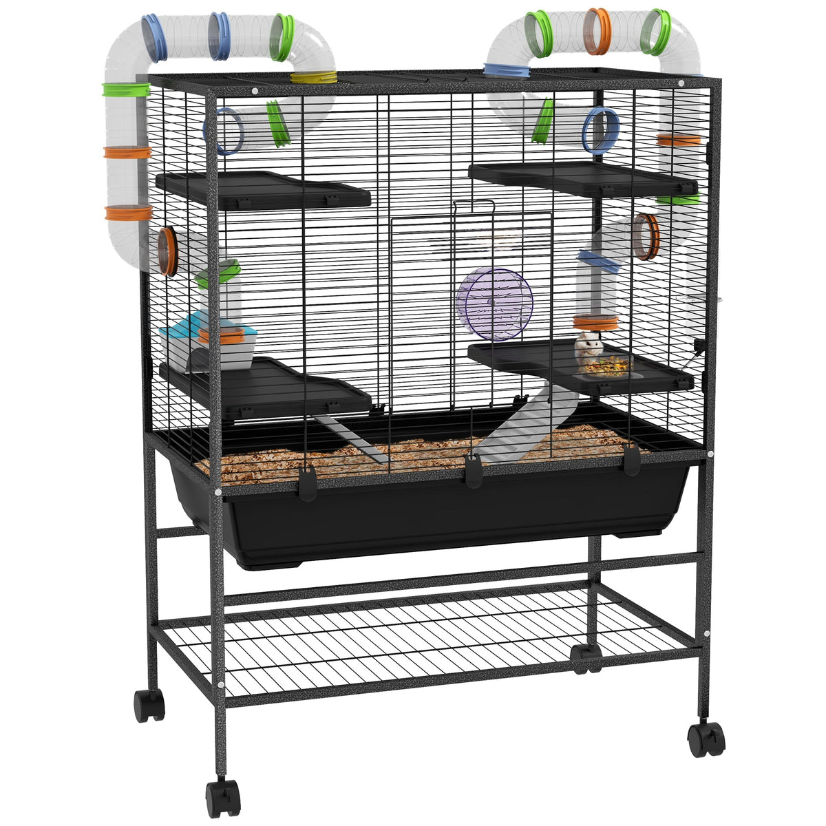 PawHut Large Hamster Cage with multiple levels, tubes, ramps, platforms and a running wheel