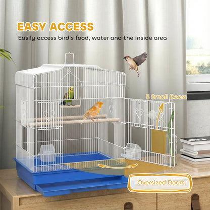 This bird cage has easy access doors for food and cleaning