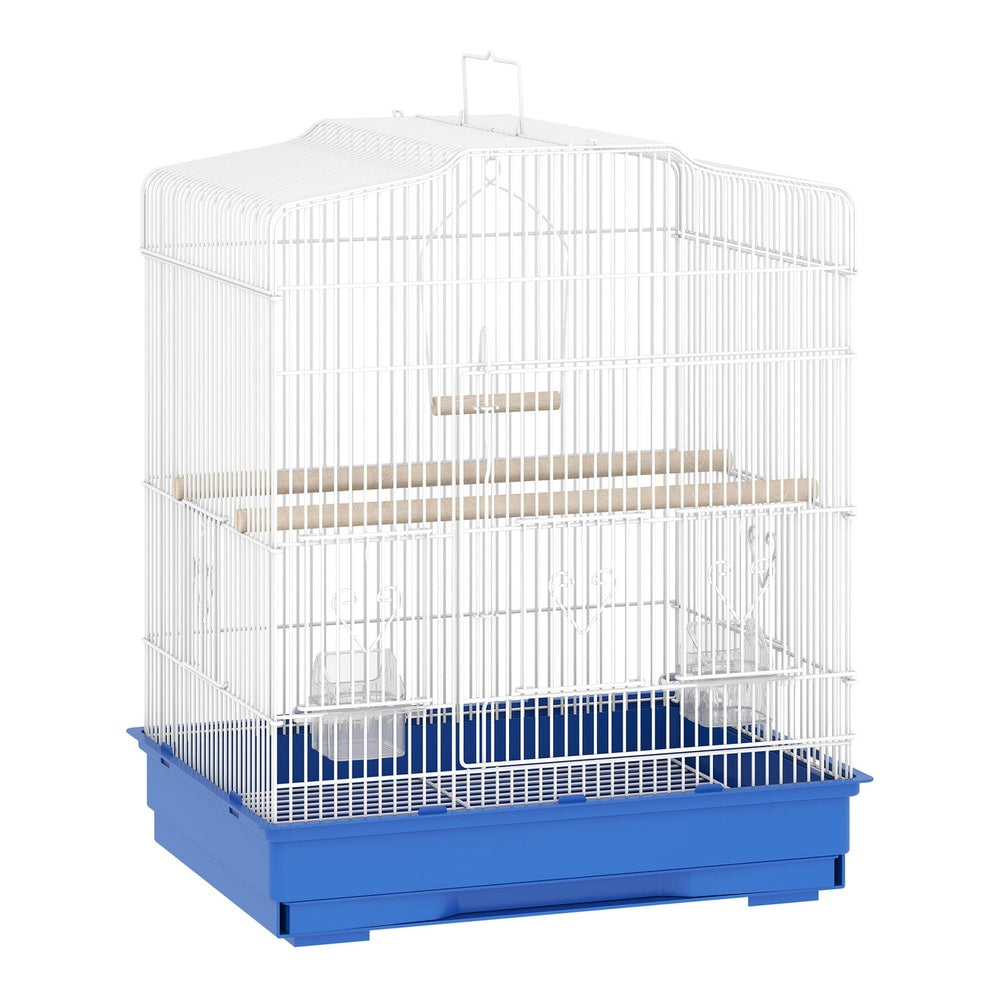 PawHut Large Metal Bird Cage with Perches, Food Bowls, Swing, for Budgies, Parakeets, Blue