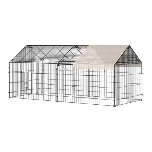 PawHut Metal Rabbit Run Playpen with a beige fabric roof cover and multiple access doors