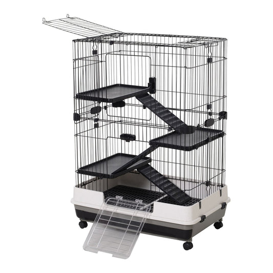 PawHut Metal Wire 3-Tier Small Guinea Pigs Hutches Black/White with ramps and platforms