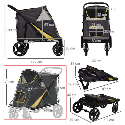 Dimensions of the grey pet travel stroller and its folded size