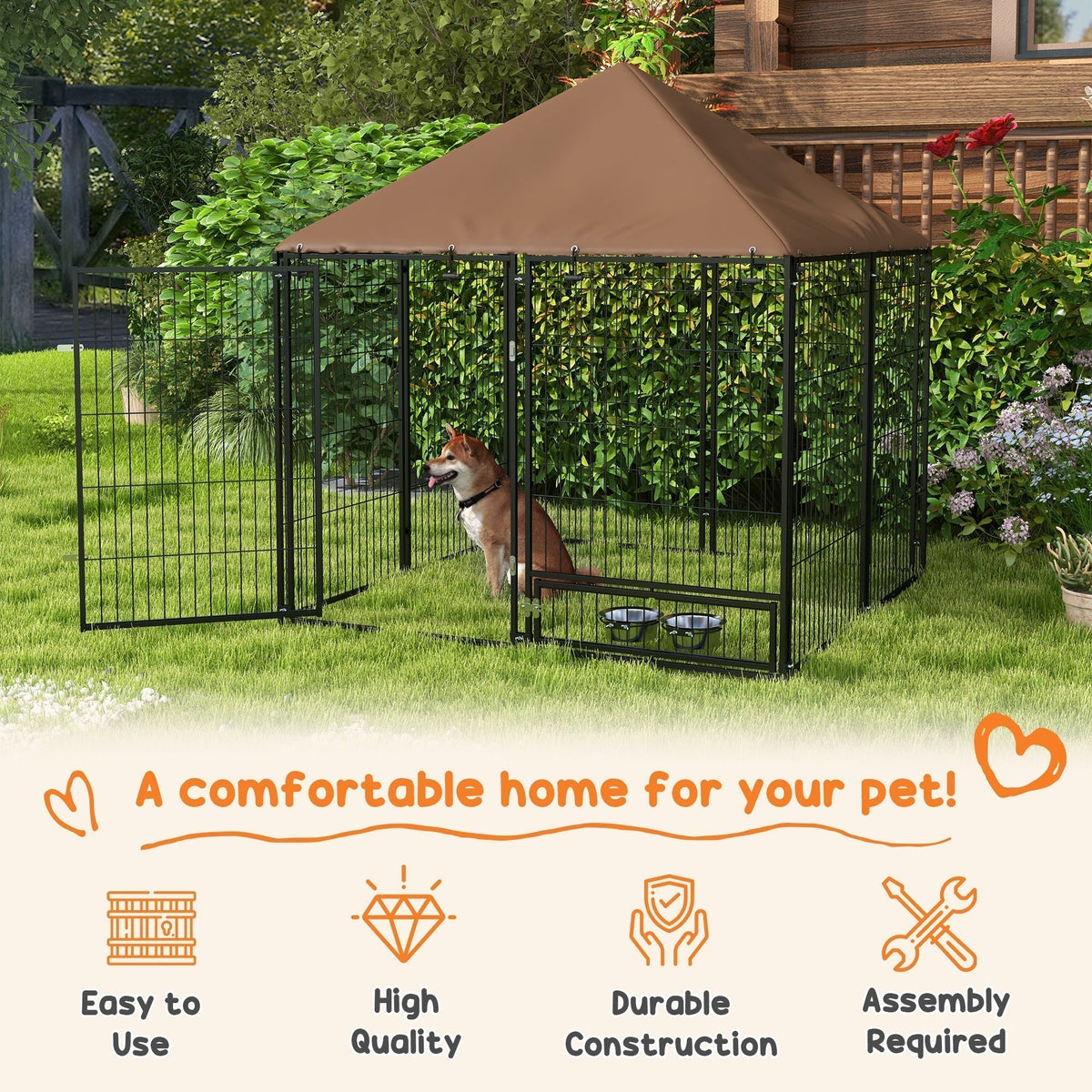 The sturdy dog playpen with icons for features