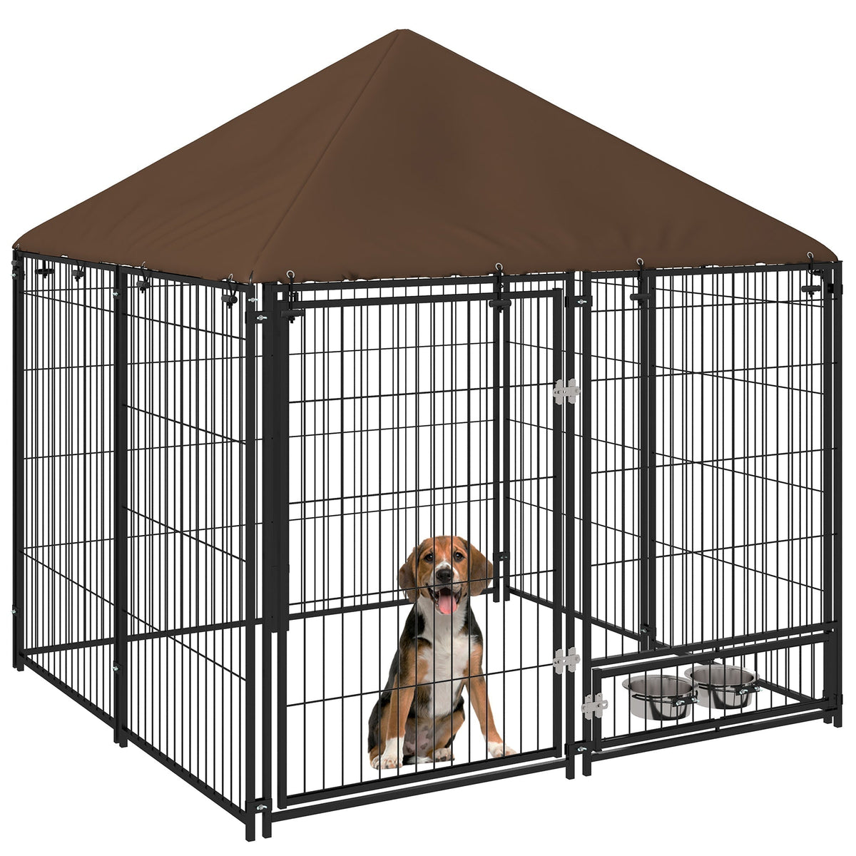 PawHut Outdoor Dog Kennel Puppy Play Pen with a dog inside