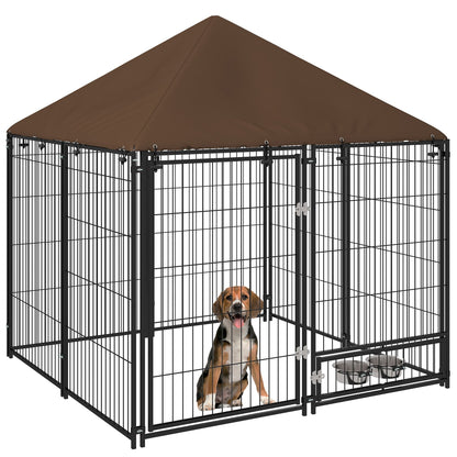 PawHut Outdoor Dog Kennel Puppy Play Pen with a dog inside