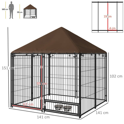 The large dog enclosure with dimensions shown