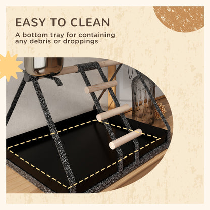 The bird perch has a removable tray for easy cleaning of droppings