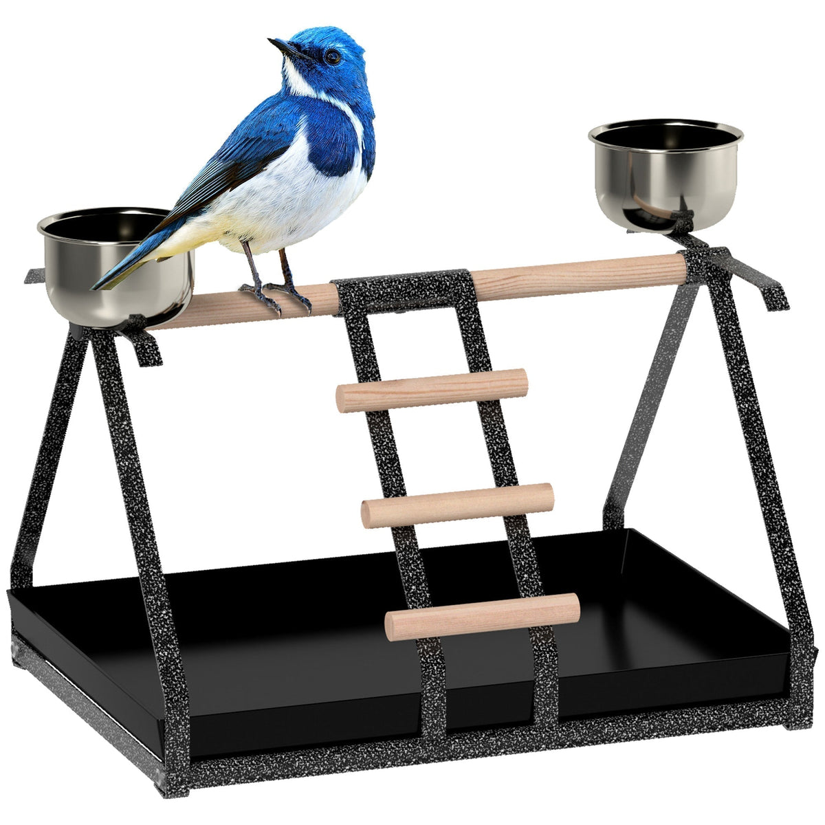 PawHut Parrot Stand bird stand with a wooden perch, ladder and two feeders