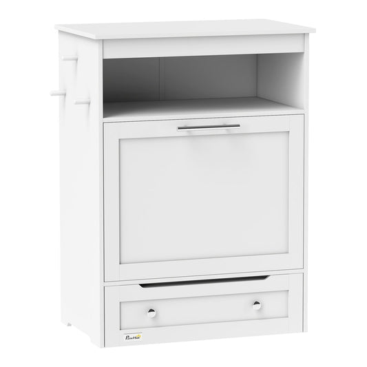PawHut Pet Feeder Station in white with a top shelf, tilt-out storage cabinet and bottom drawer