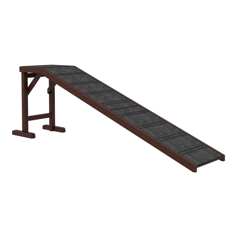 PawHut Pet Ramp with a brown wooden frame and a grey non-slip carpeted surface