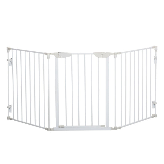 PawHut Pet Safety Gate, a white foldable metal fence with three panels