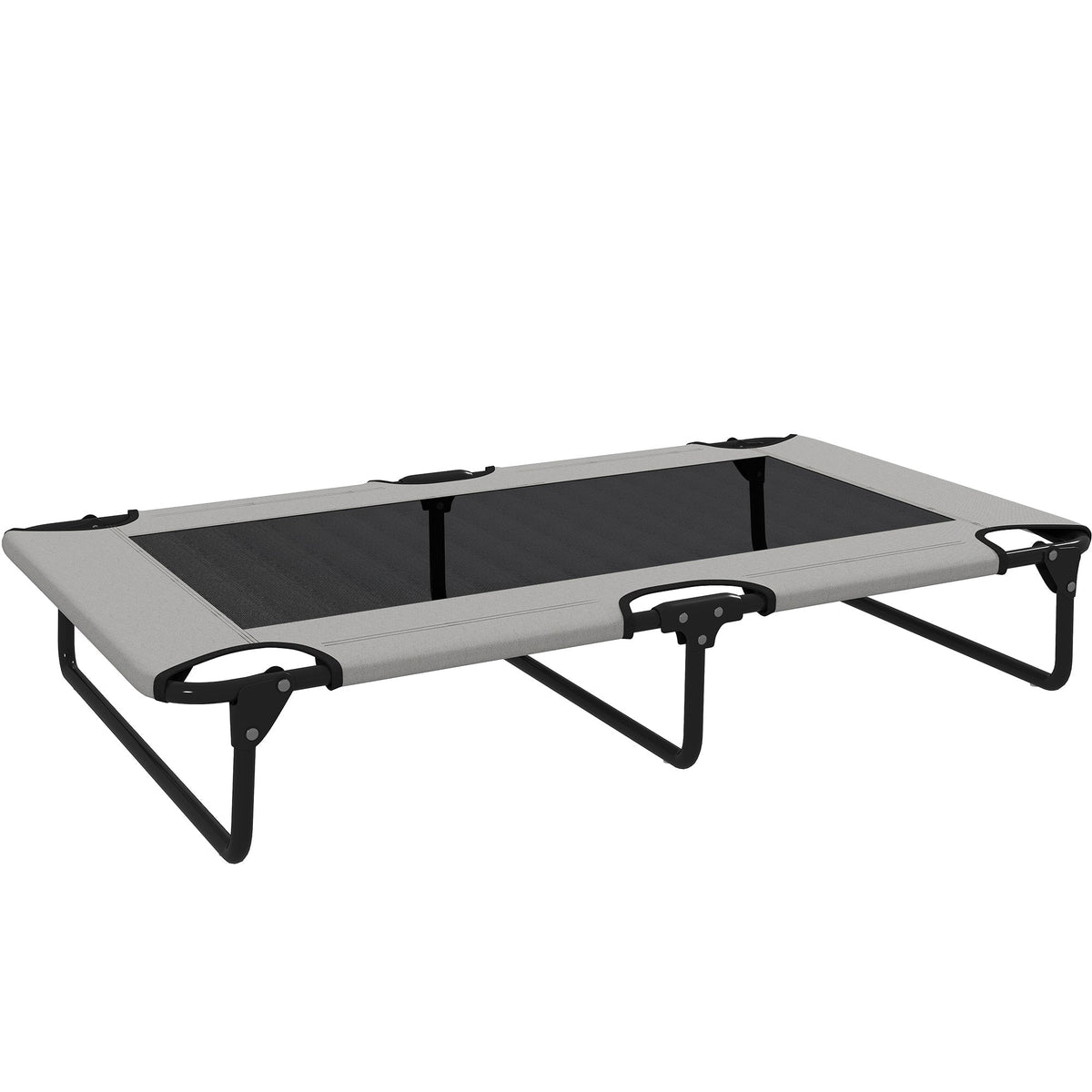 PawHut Portable Raised Dog Bed in light grey with a black mesh centre and black metal frame