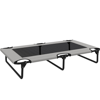 PawHut Portable Raised Dog Bed in light grey with a black mesh centre and black metal frame