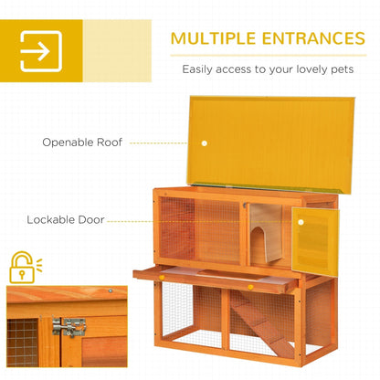 The wooden pet cage showing the openable roof and lockable door access points