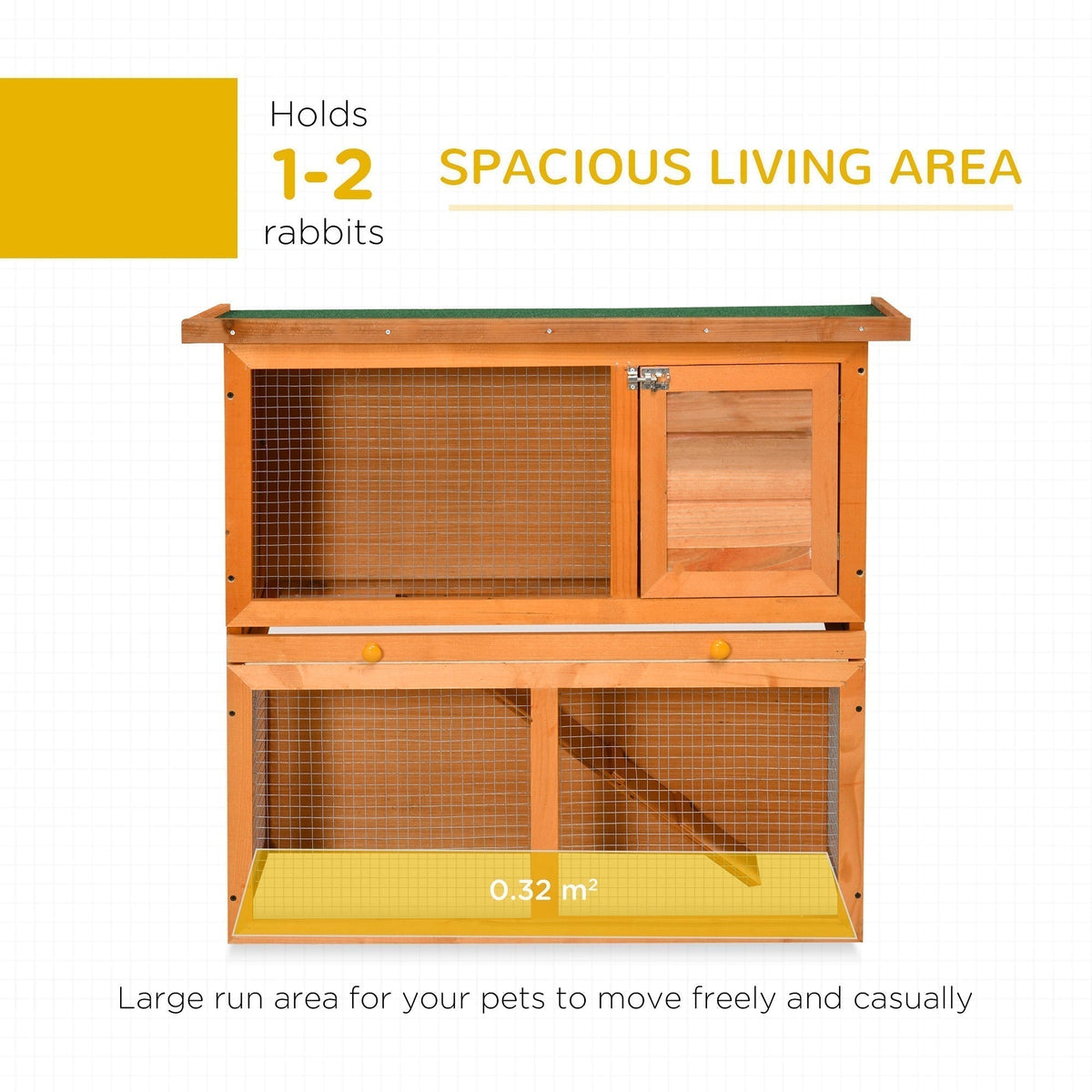 The wooden pet cage highlighting the spacious ground floor run area for small animals