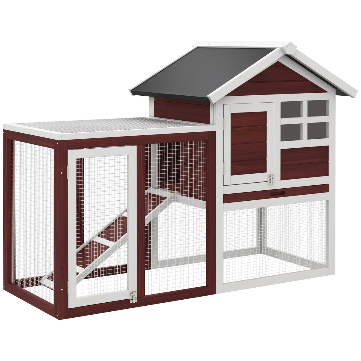 PawHut Rabbit Hutch outdoor wooden guinea pig hutch with a run and a small house section