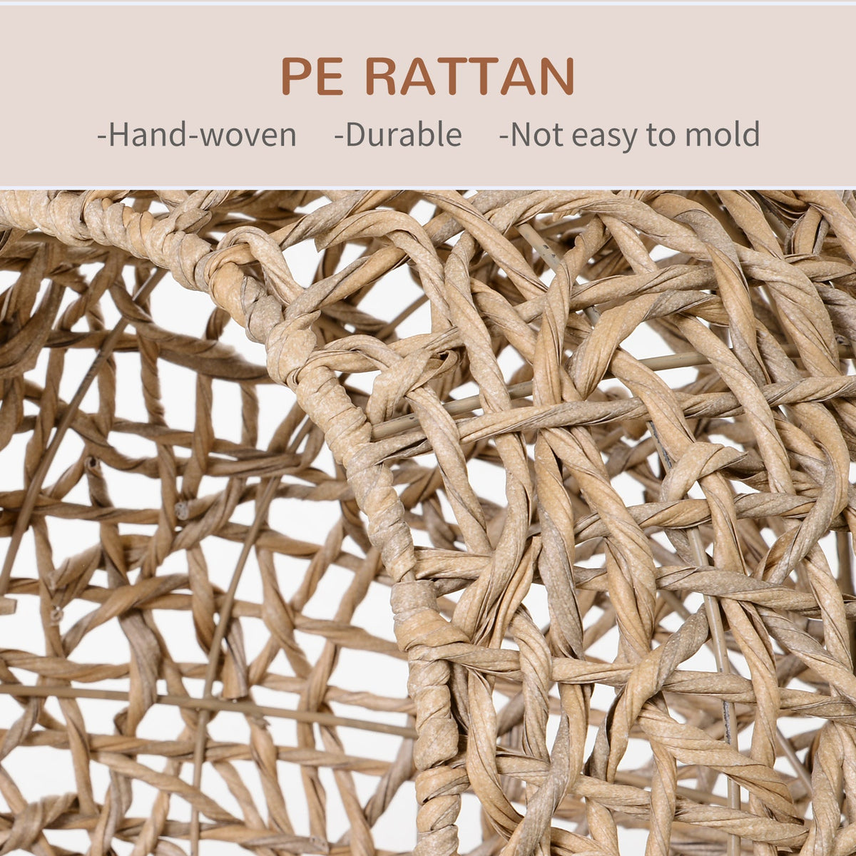 Close-up of the woven texture of the PE rattan cat house, highlighting its hand-woven quality