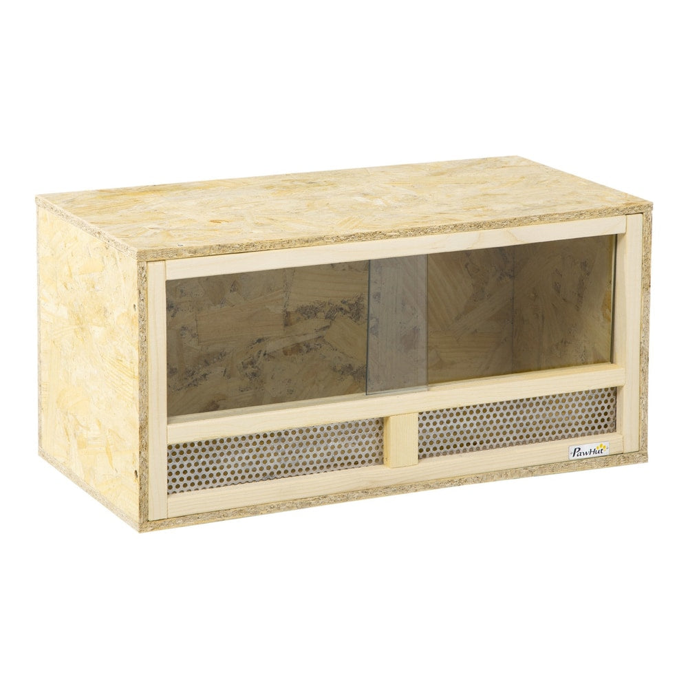 PawHut Reptile Terrarium Vivarium Habitat w/ Transparent Sliding Doors, a wooden box with glass front