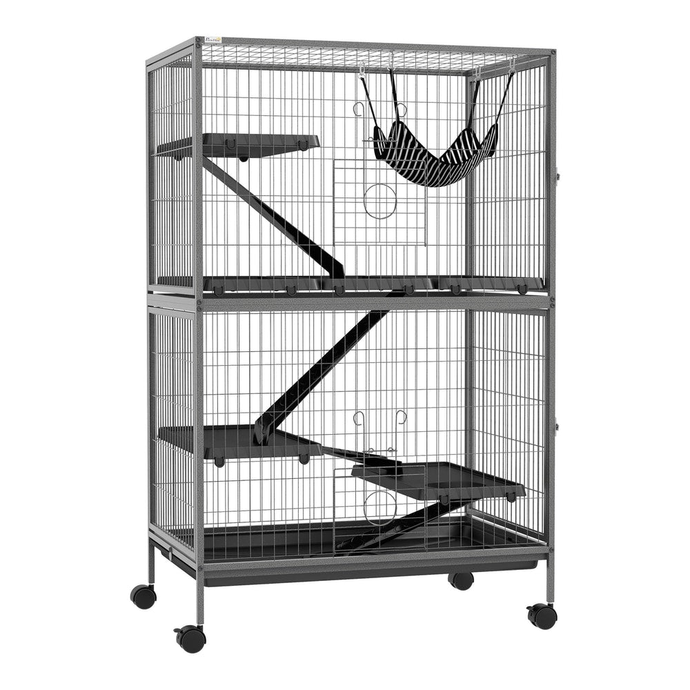 PawHut Small Animal Cage with two levels, ramps, a hammock and a removable tray