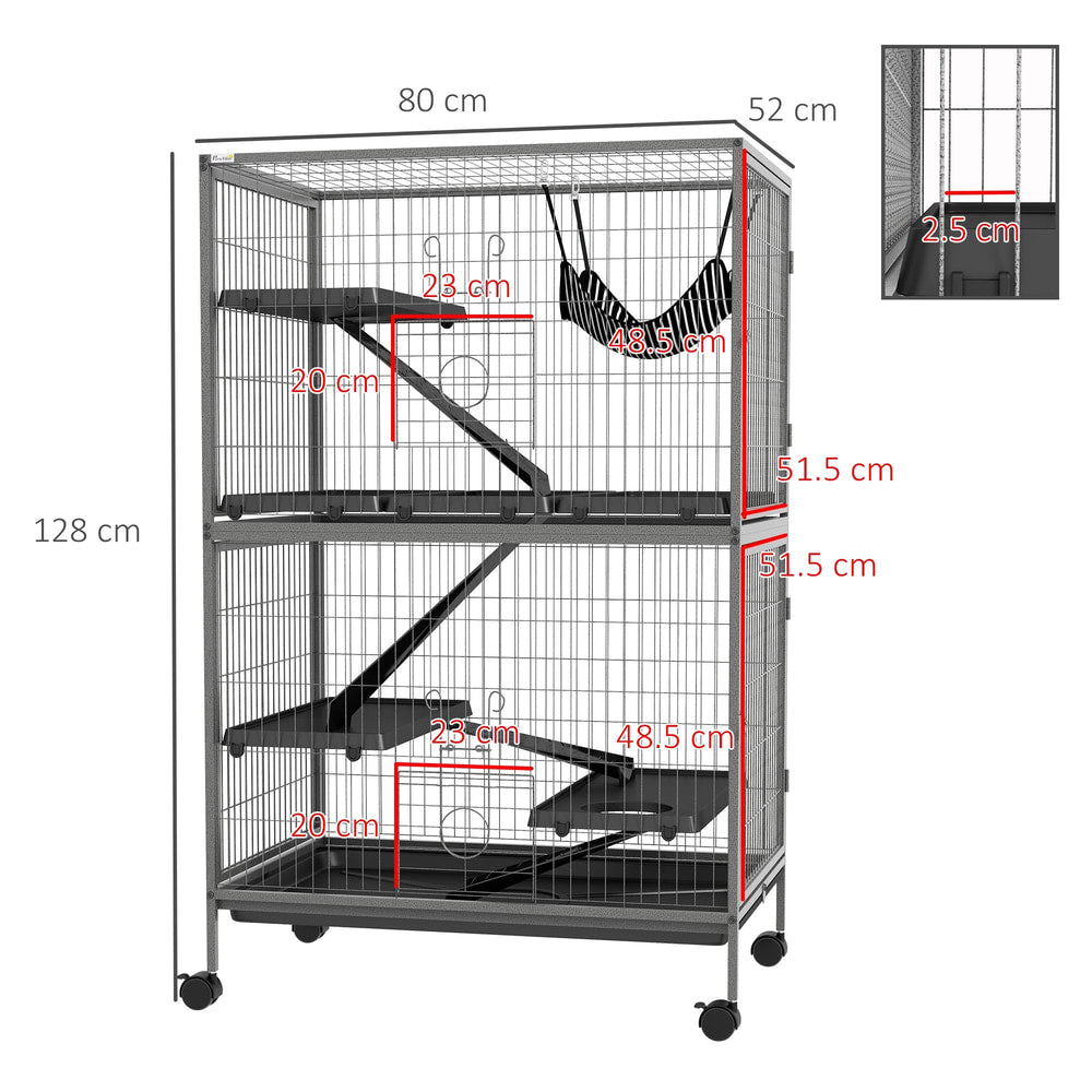 This hamster hutch and cage has dimensions labelled on a diagram
