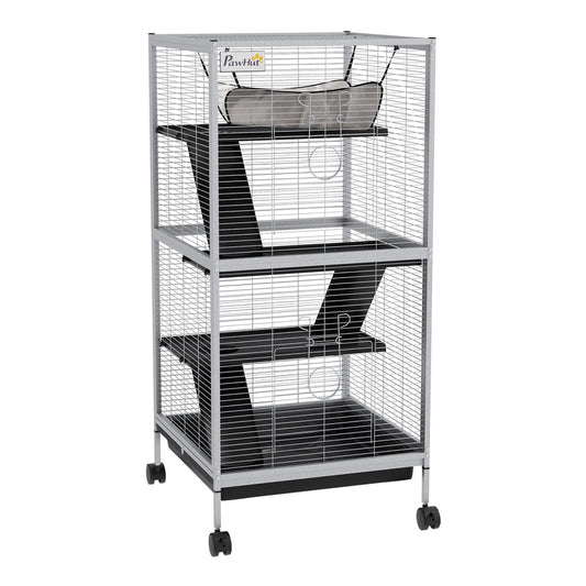 PawHut Small Animal Cage Pet Play House with wheels and platforms